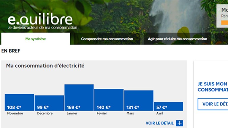 Capture d’écran de l’application e.quilibre affichant la section « Comment évolue ma consommation d’électricité ? »